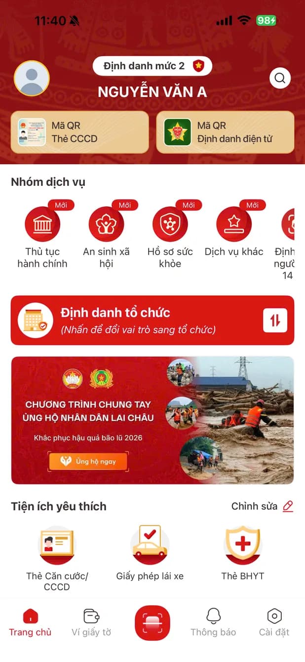 Ứng dụng VNeID hiển thị Sổ sức khỏe điện tử
